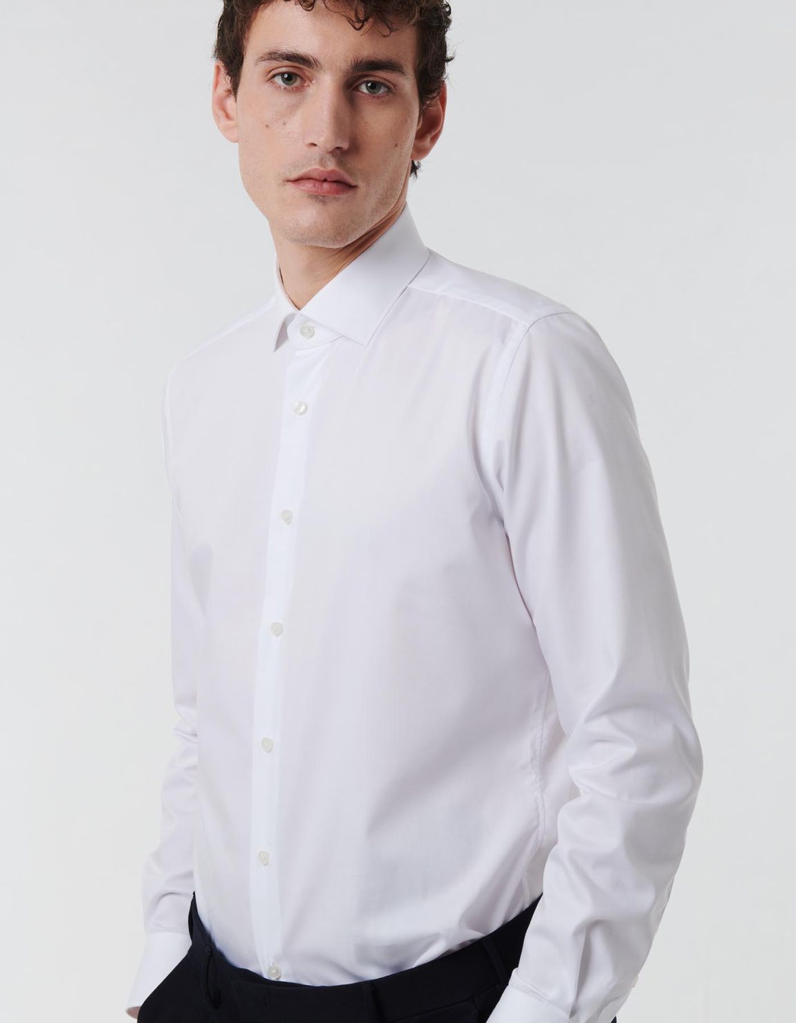 Camicia Collo francese piccolo Tinta Unita Twill Bianco Tailor Custom Fit 7