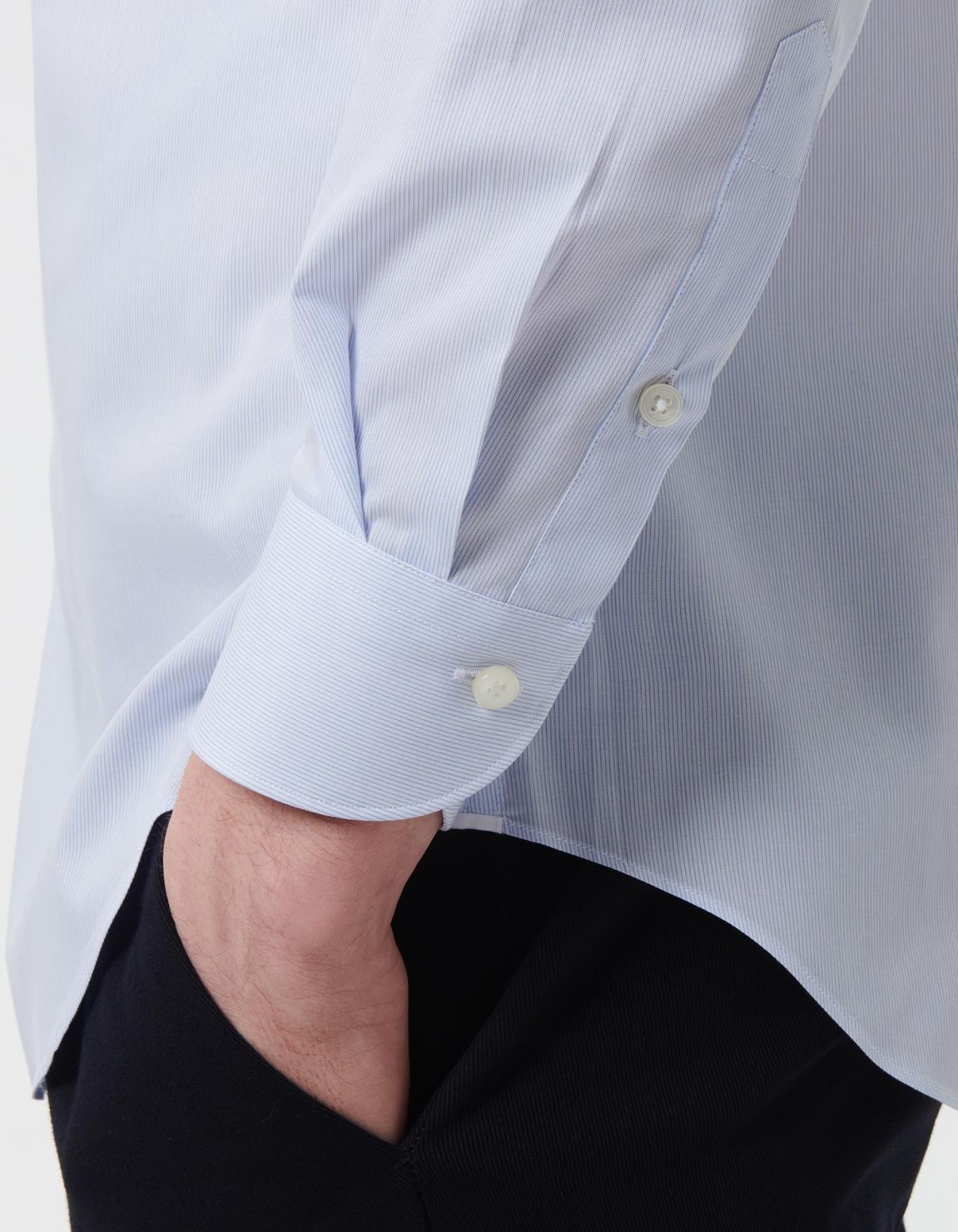 Camicia Collo francese piccolo Righe Twill Celeste Tailor Custom Fit 5