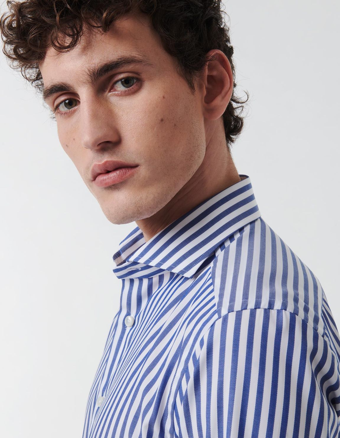 Blue Textured Stripe Shirt Collar cutaway Slim Fit 3