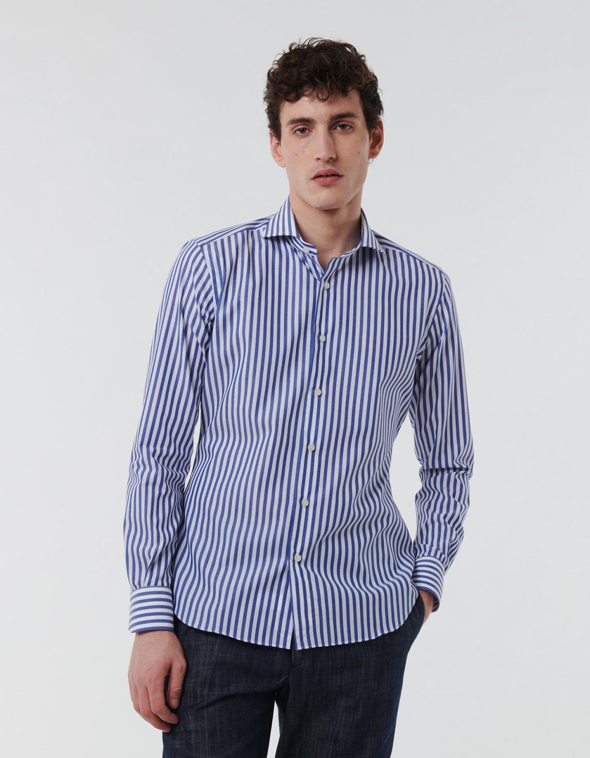 Blue Textured Stripe Shirt Collar cutaway Slim Fit 6