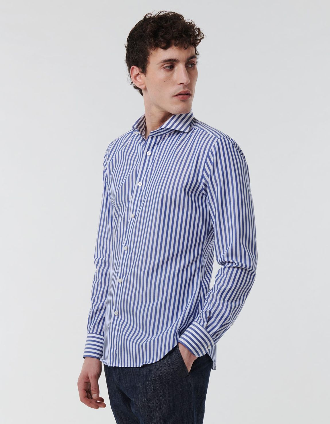 Blue Textured Stripe Shirt Collar cutaway Slim Fit 7
