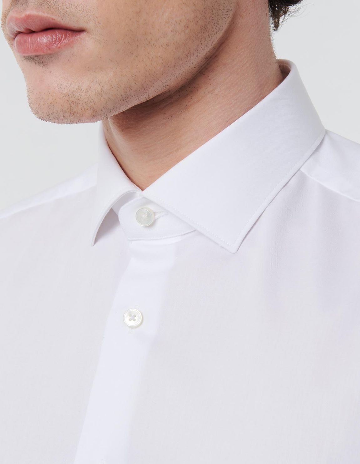 Camicia Collo francese piccolo Tinta Unita Twill Bianco Slim Fit 2