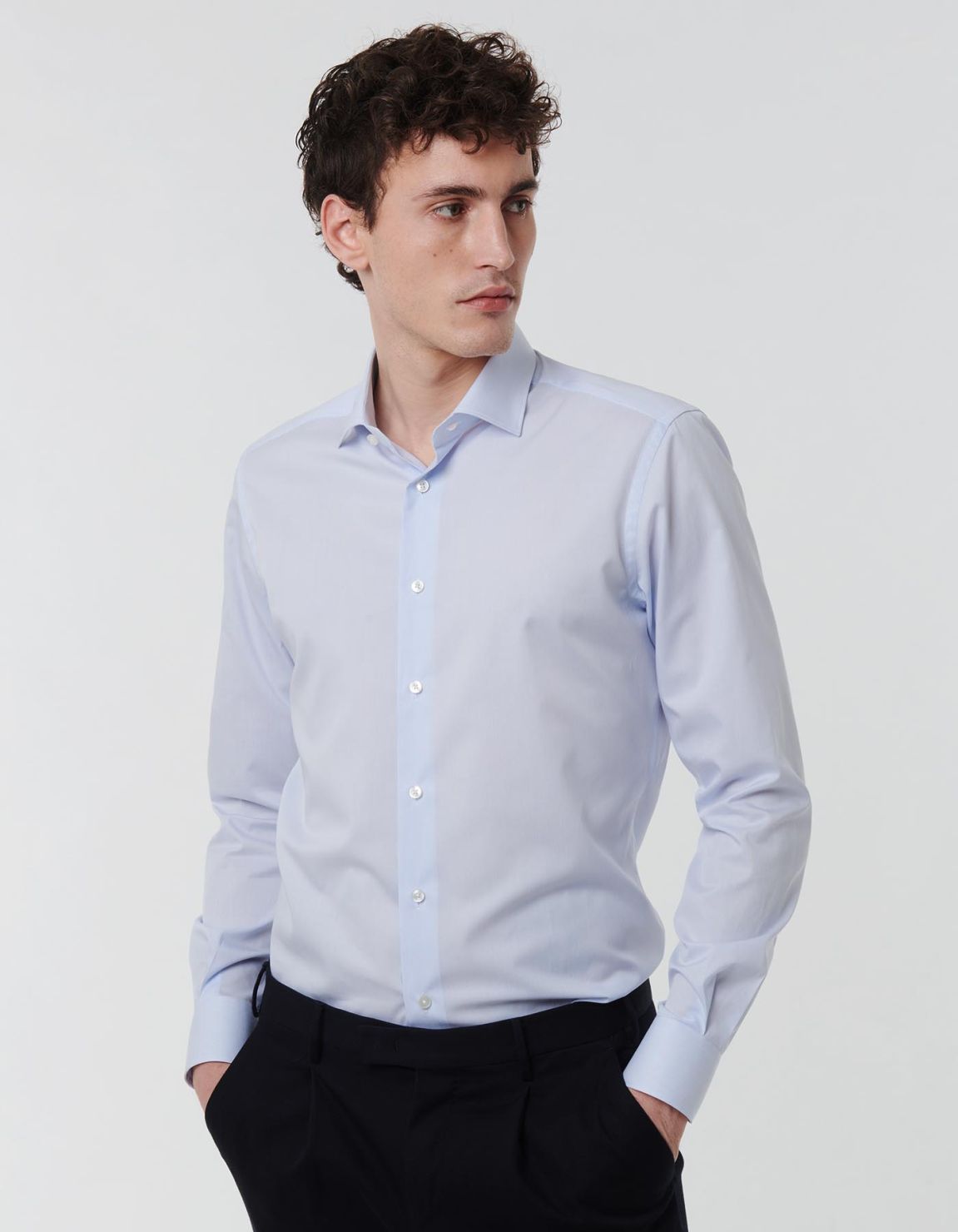Light Blue Twill Stripe Shirt Collar small cutaway Slim Fit 3
