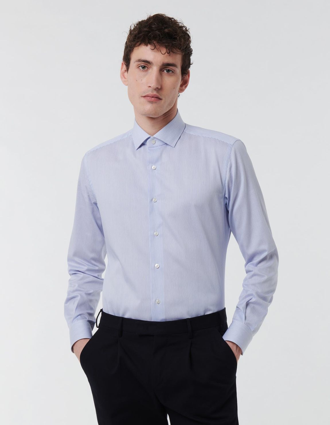 Blue Twill Stripe Shirt Collar small cutaway Slim Fit 3