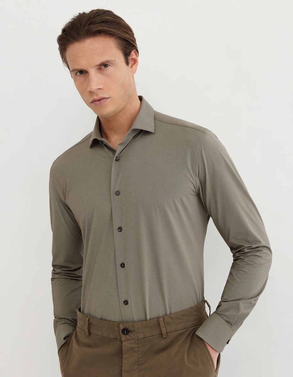 Chemise Col français petit Unie Armuré Marron Tailor Custom Fit 3