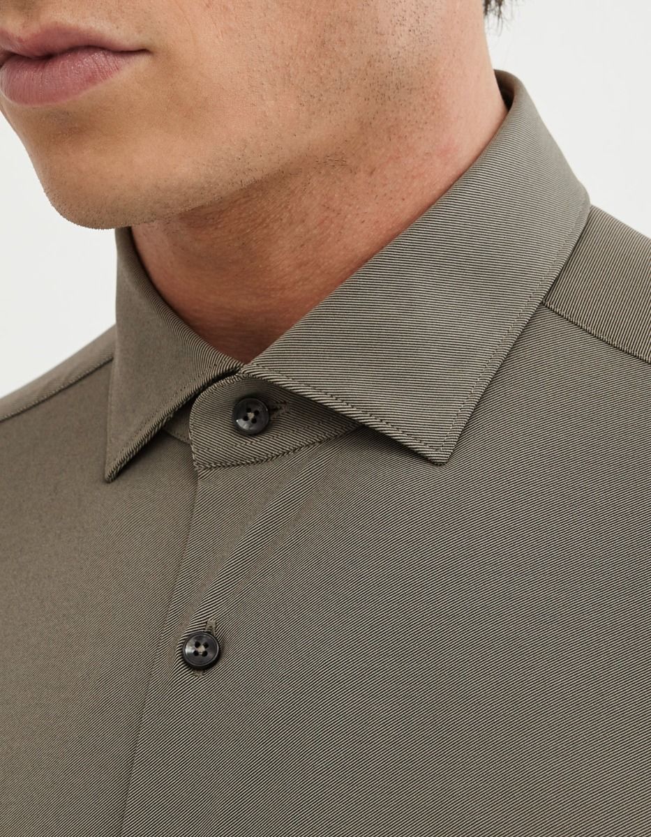 Chemise Col français petit Unie Armuré Marron Tailor Custom Fit 2