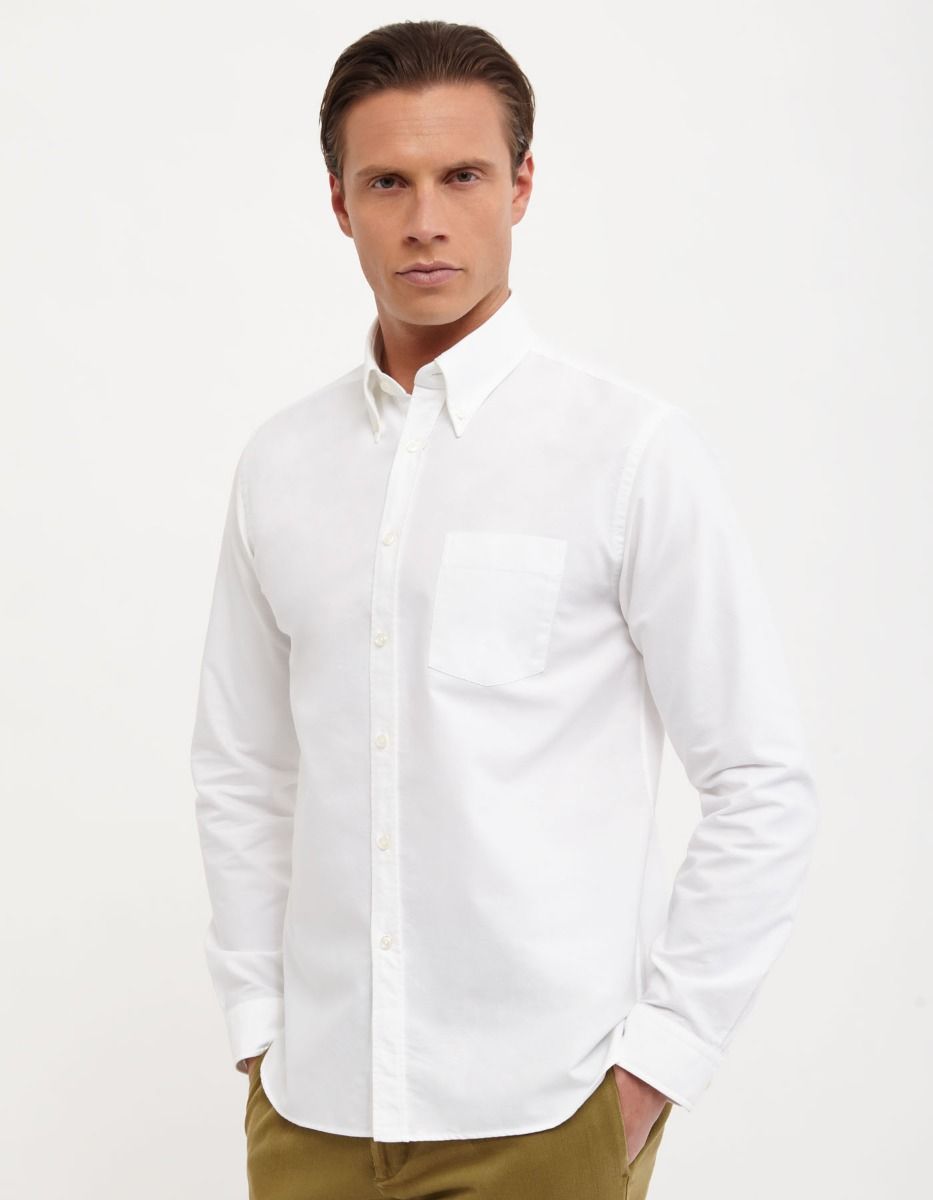 Hemd Uni Kragen Button-down Oxford Weiß Tailor Custom Fit 3