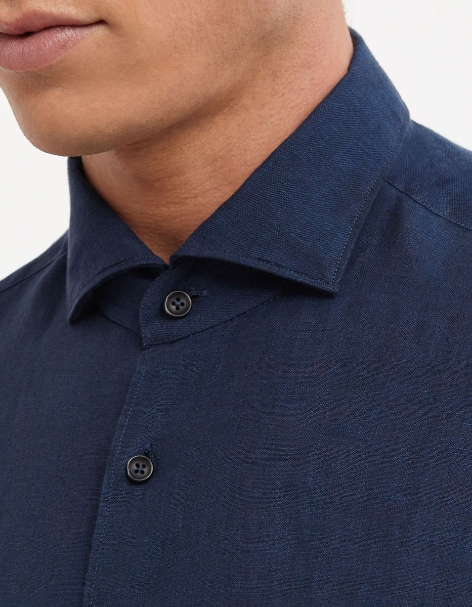 Camisa Cuello francés Liso Lino Azul marino Tailor Custom Fit 2