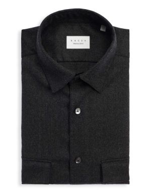 Dark Grey Twill Solid colour Shirt Collar spread Over