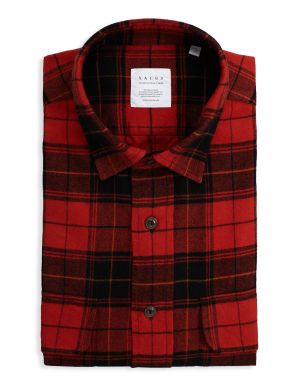 Red Twill Check Shirt Collar small spread Tailor Custom Fit
