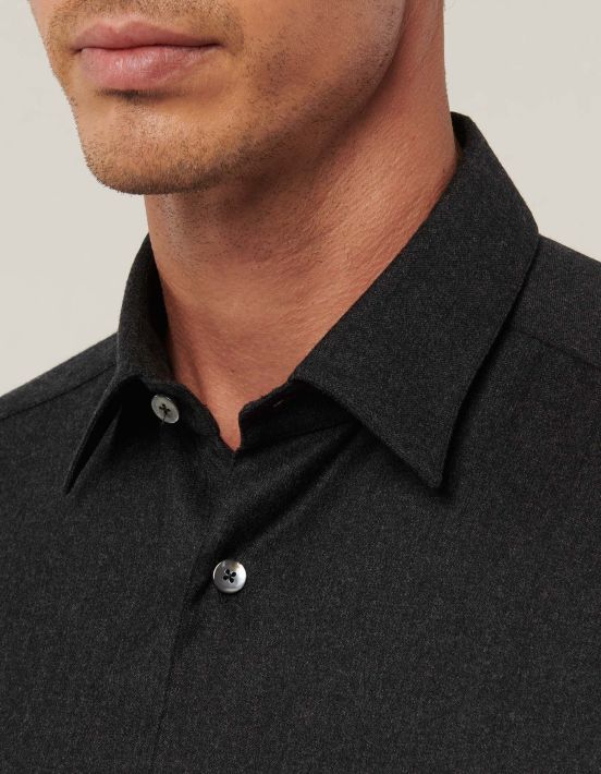 Dark Grey Twill Solid colour Shirt Collar spread Over hover