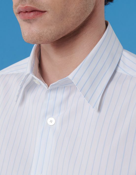 Sky Blue Poplin Stripe Shirt Collar spread Evolution Classic Fit hover