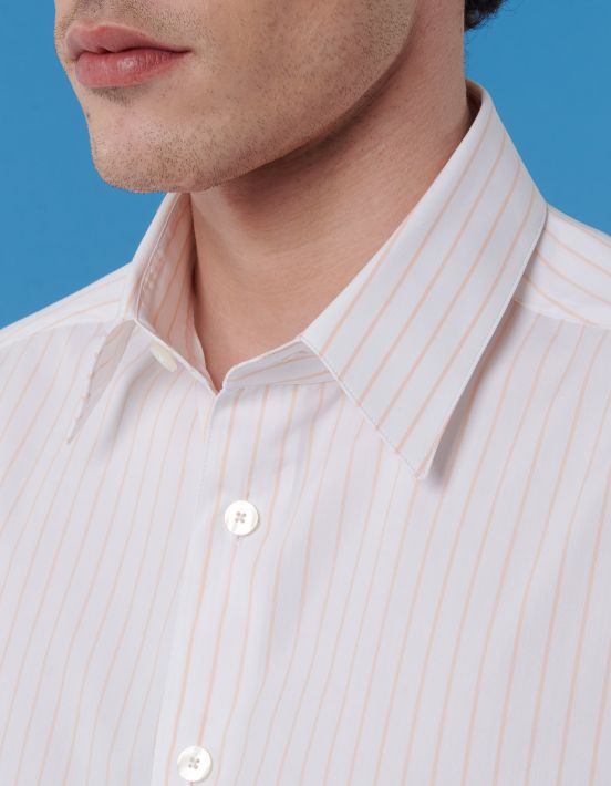 Pale Pink Poplin Stripe Shirt Collar spread Evolution Classic Fit hover