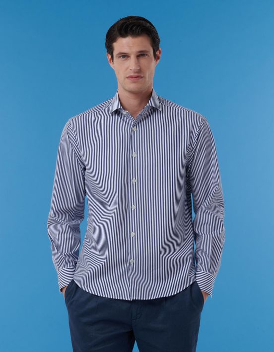Blue Poplin Stripe Shirt Collar small cutaway