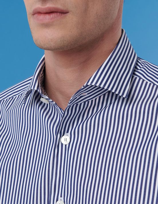 Blue Poplin Stripe Shirt Collar small cutaway Evolution Classic Fit hover