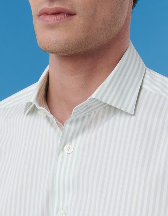 Green Poplin Stripe Shirt Collar small cutaway Evolution Classic Fit hover