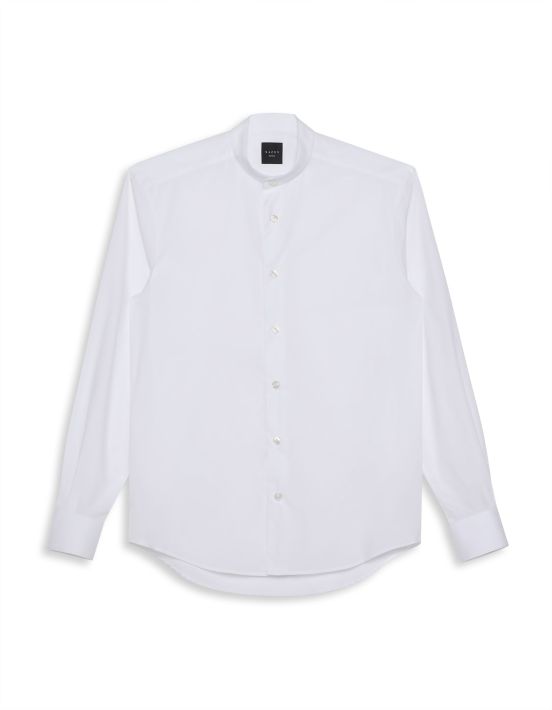 White Poplin Solid colour Shirt Collar Mandarin Evolution Classic Fit