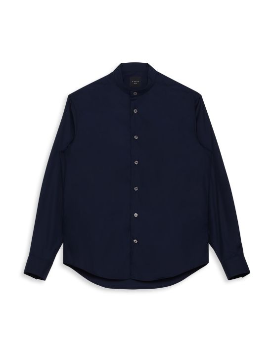 Dark Blue Poplin Solid colour Shirt Collar Mandarin Evolution Classic Fit
