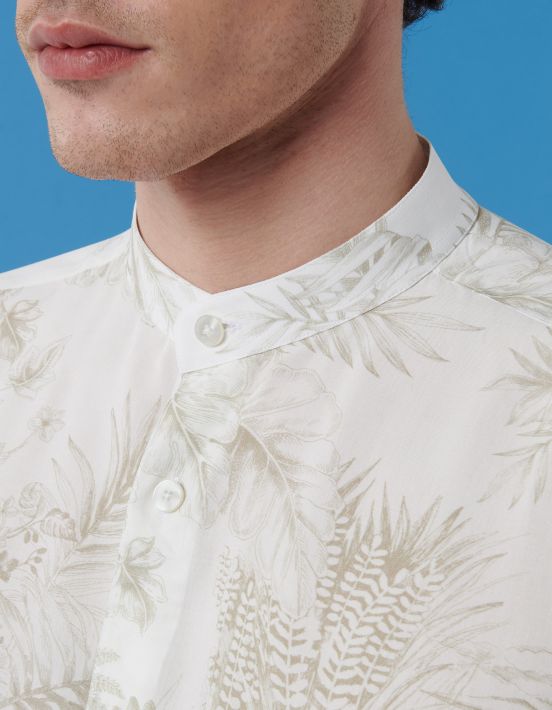 Beige Viscose Pattern Shirt Collar Mandarin Evolution Classic Fit hover