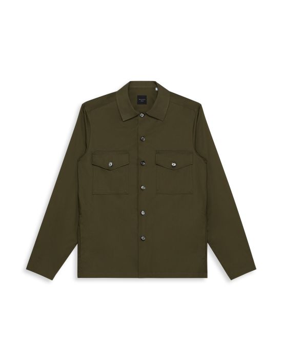 Army Green Gabardine Solid colour Shirt Collar spread Over