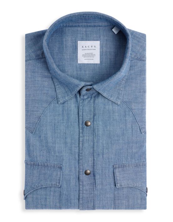 Blue jeans Indigo Solid colour Shirt Collar spread Tailor Custom Fit