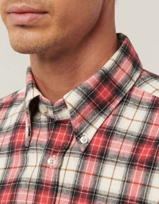 Red Twill Check Shirt Collar button down Tailor Custom Fit hover