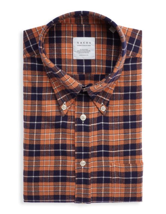 Orange Twill Check Shirt Collar button down Tailor Custom Fit