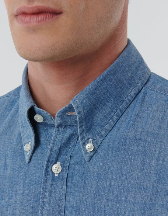 Blue jeans Indigo Solid colour Shirt Collar button down Tailor Custom Fit hover