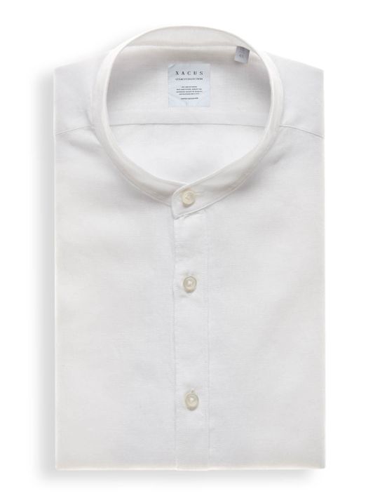 White Linen Solid colour Shirt Collar Mandarin Tailor Custom Fit