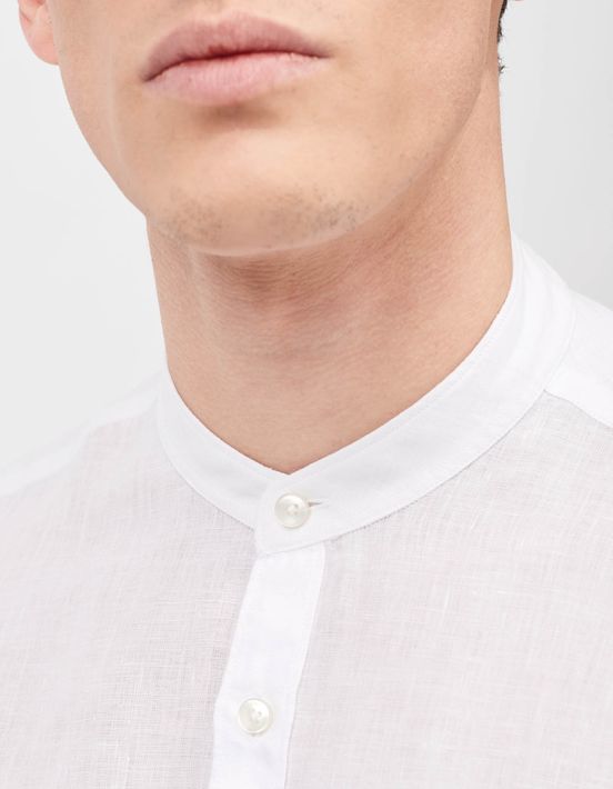 White Linen Solid colour Shirt Collar Mandarin Tailor Custom Fit hover