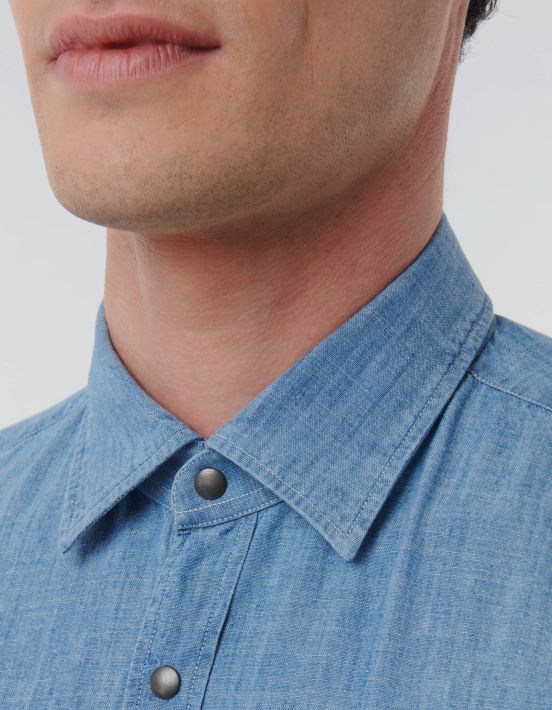 Blue jeans Indigo Solid colour Shirt Collar spread Tailor Custom Fit hover