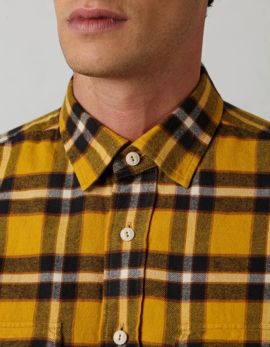 Camisa Cuello italiano pequeño Cuadros Sarga Amarillo Tailor Custom Fit hover