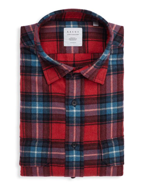 Fire Red Twill Check Shirt Collar small spread Tailor Custom Fit