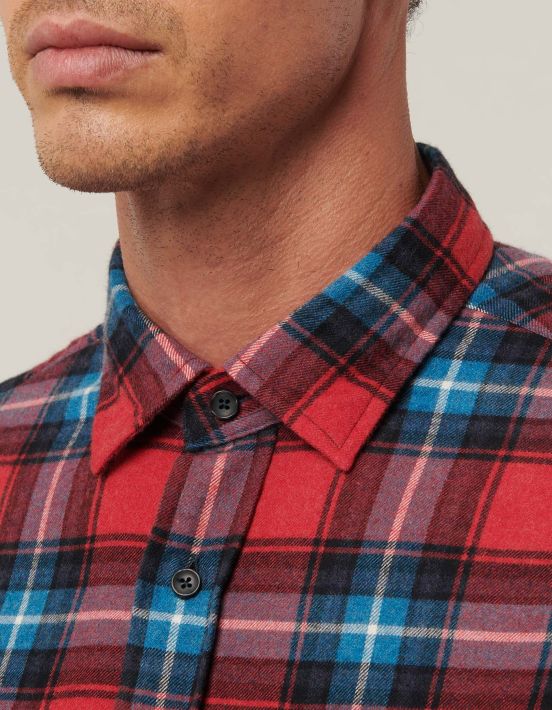 Fire Red Twill Check Shirt Collar small spread Tailor Custom Fit hover