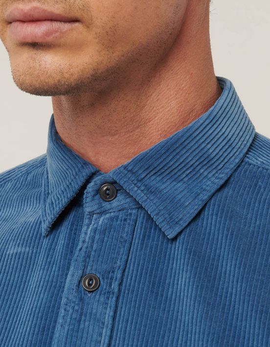 Camicia Collo italiano piccolo Tinta Unita Velluto Blu scuro Tailor Custom Fit hover
