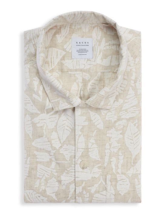 Beige Canvas Pattern Shirt Collar spread Tailor Custom Fit