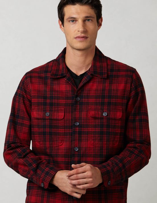 Red Twill Check Shirt Collar spread