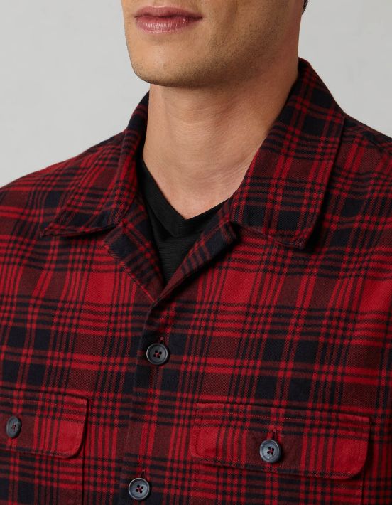 Red Twill Check Shirt Collar spread Tailor Custom Fit hover