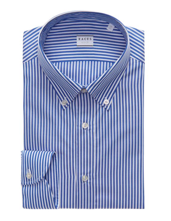 Chemise Col button down Bleu Popeline Rayure Tailor Custom Fit
