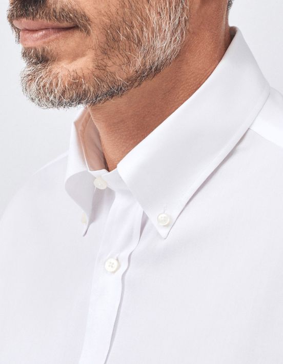 Camicia Collo button down Tinta Unita Pin point Bianco Tailor Custom Fit hover