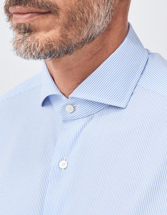 Sky Blue Poplin Stripe Shirt Collar cutaway Tailor Custom Fit hover