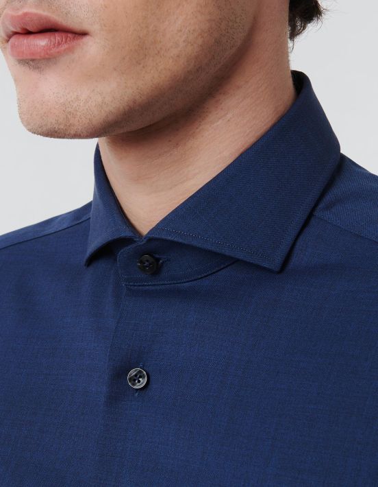 Dark Blue Canvas Solid colour Shirt Collar cutaway Tailor Custom Fit hover