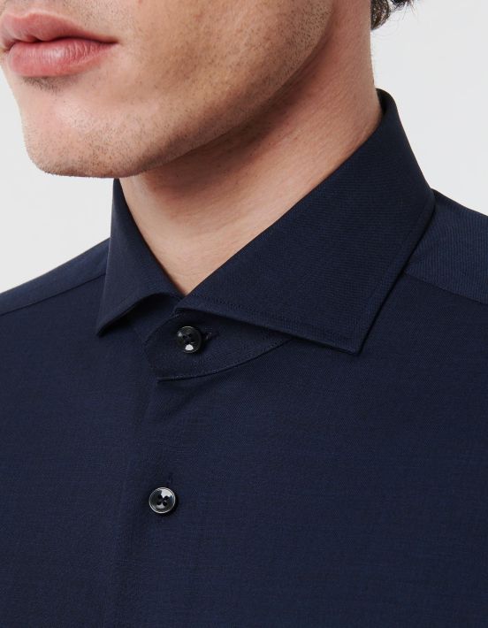 Navy Blue Canvas Solid colour Shirt Collar cutaway Tailor Custom Fit hover
