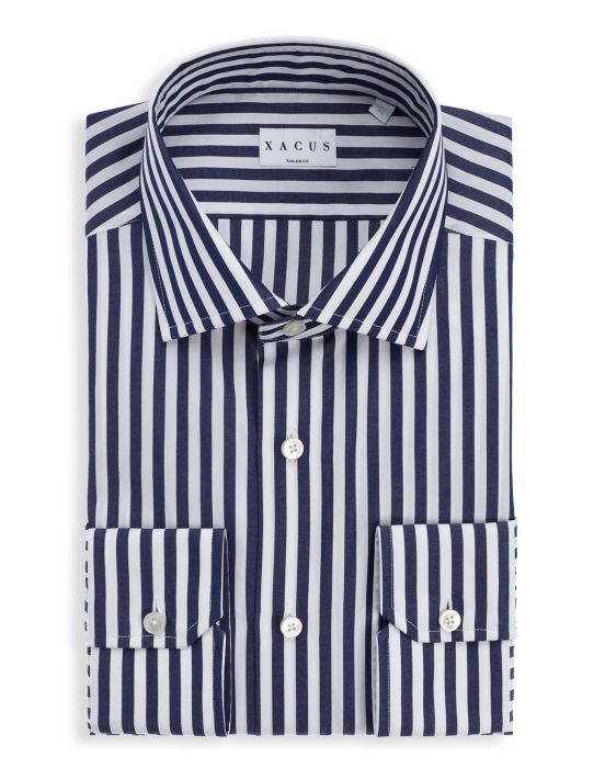 Dark Blue Poplin Stripe Shirt Collar spread Tailor Custom Fit