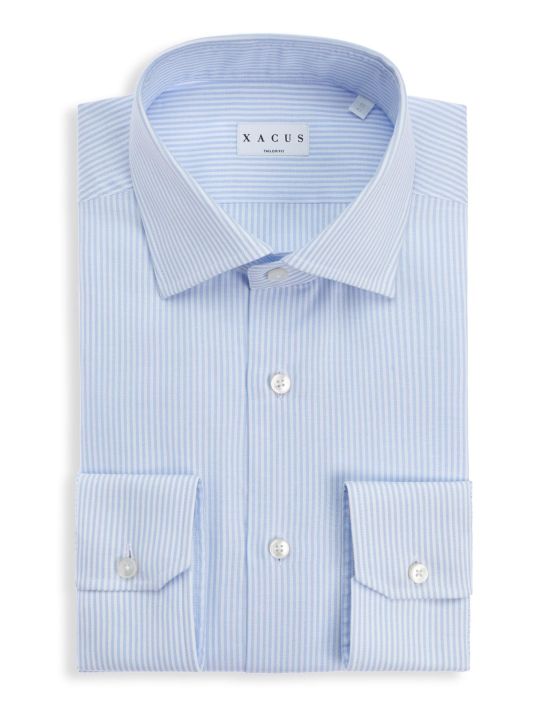 Camisa Cuello italiano Rayas Oxford Celeste Tailor Custom Fit