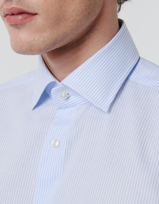 Light Blue Oxford Stripe Shirt Collar spread Tailor Custom Fit hover