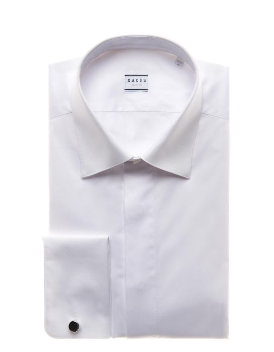 Camisa Cuello italiano Blanco Sarga Liso Tailor Custom Fit