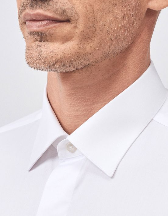 Camisa Cuello italiano Blanco Sarga Liso Tailor Custom Fit hover