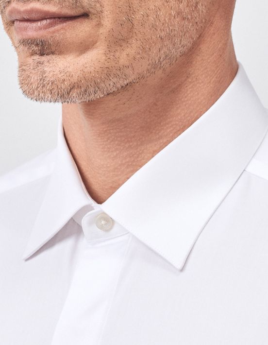 Camisa Cuello italiano Blanco Tela Liso Tailor Custom Fit hover