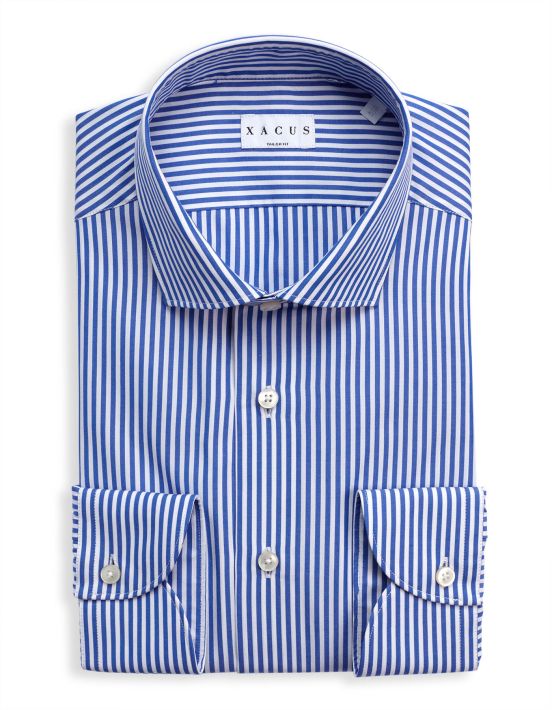 Camicia Collo francese piccolo Righe Popeline Blu Tailor Custom Fit